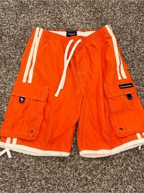 Abercrombie Fitch Tugger Shorts Mens Medium 30 Orange Y2K VTG 90s Swim